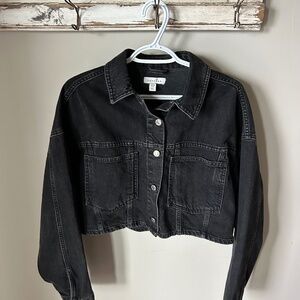 Topshop Cropped  Black Jean Jacket - Size 6
